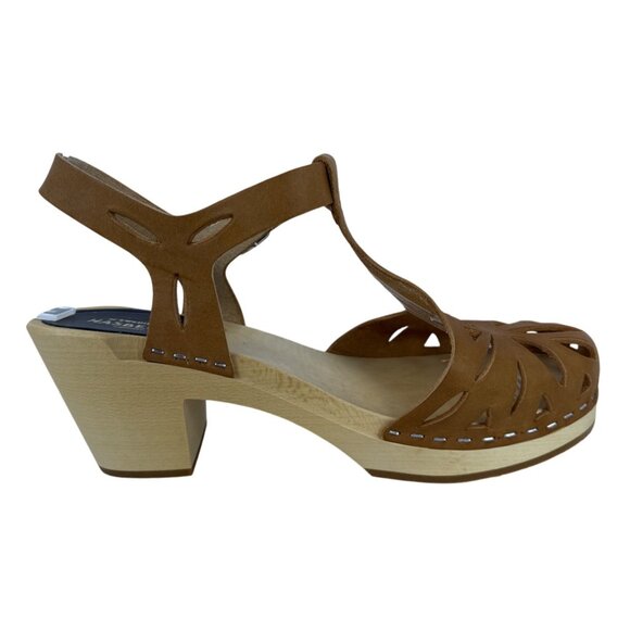 Swedish Hasbeens Women's Lacy Sandal Natural Leather Lime Wood Heels EU 37, US 7 - Picture 7 of 16